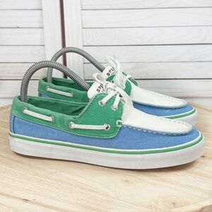Sperry Top Sider Biscayne Canvas Boat Shoes Colorblock Green Blue White Size 7.5